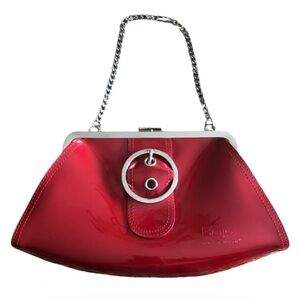 Vintage Red Patent Leather Clutch Purse Chain Strap Beijo Y2K Statement Evening